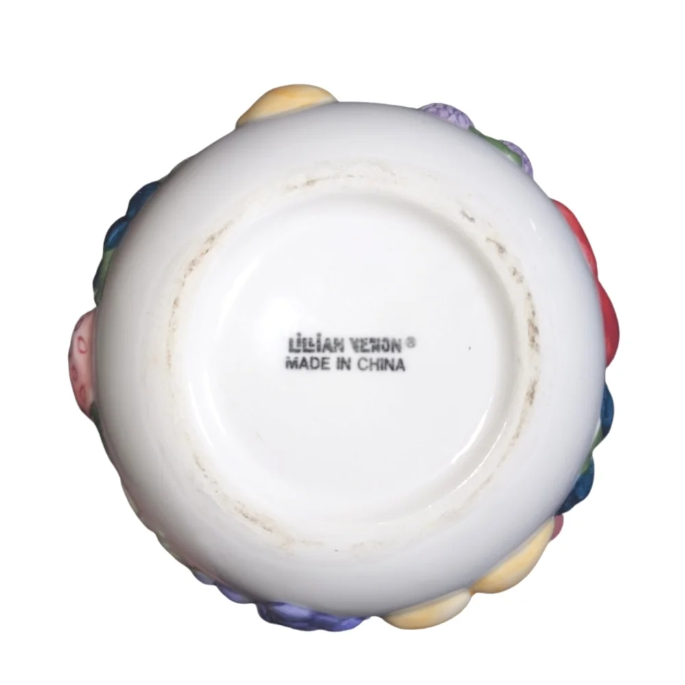 Vintage Lillian Vernon Colorful Fruit Accented White Lidded Ceramic Bowl 5